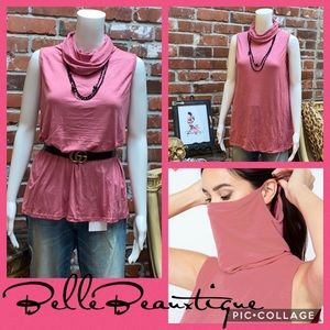 Mauve Cowl Neck Top w/ Hidden Face Mask